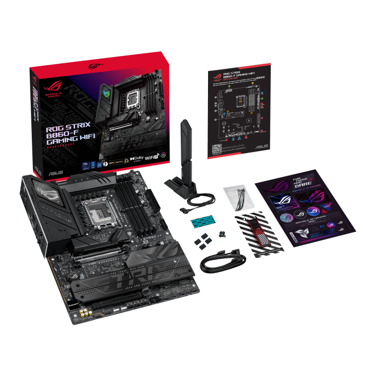 ASUS ROG STRIX B860-F GAMING WIFI ATX Motherboard for Intel Core Ultra Series 2 LGA1851, B860 Chipset, DDR5 9066MHz (OC), PCIe 5.0 x16, 4× M.2 NVMe, Thunderbolt 4, Wi-Fi 7, 2.5GbE LAN, SupremeFX Audio, HDMI 2.1 & DisplayPort