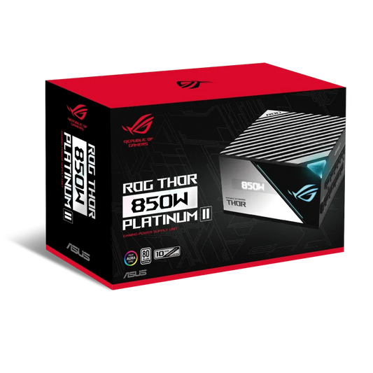 ASUS ROG THOR 850W Platinum II Fully Modular Power Supply, 80 Plus Platinum,135mm Wing-blade Fan with PWM Control, ROG Heatsinks, OLED Display, Aura Sync, Low-ESR Capacitors.