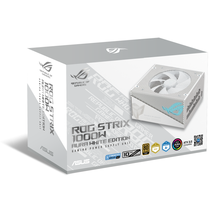 ASUS ROG Strix 1000W Gold Aura White Edition Power Supply,Fully Modular Power Supply, 80+ Gold Certified, ATX 3.0,Cybenetics Lambda A+ Certification, PCIe Gen 5.0 Ready, Aura Sync,White