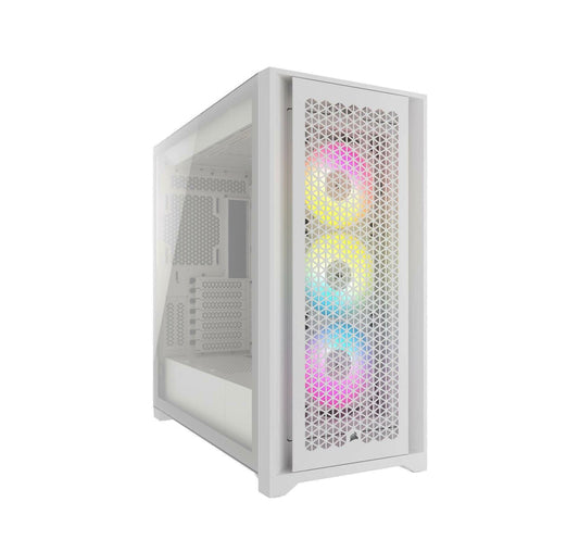 CORSAIR ICUE 4000D RGB AIRFLOW MID-TOWER CASE, TRUE WHITE - 3X AF120 RGB ELITE WHITE FANS - ICUE LIGHTING NODE PRO CONTROLLER - HIGH-AIRFLOW DESIGN