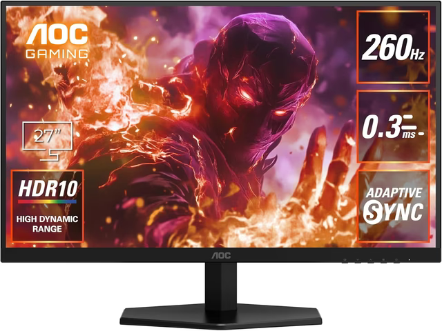 AOC Q27G40ZE, 27'', 2560×1440 Quad HD Resolution, Fast IPS Panel, 260Hz, 0.3MS Gaming Monitor