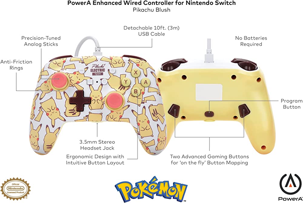 PowerA Enhanced Wired Controller for Nintendo Switch – Pikachu Blush