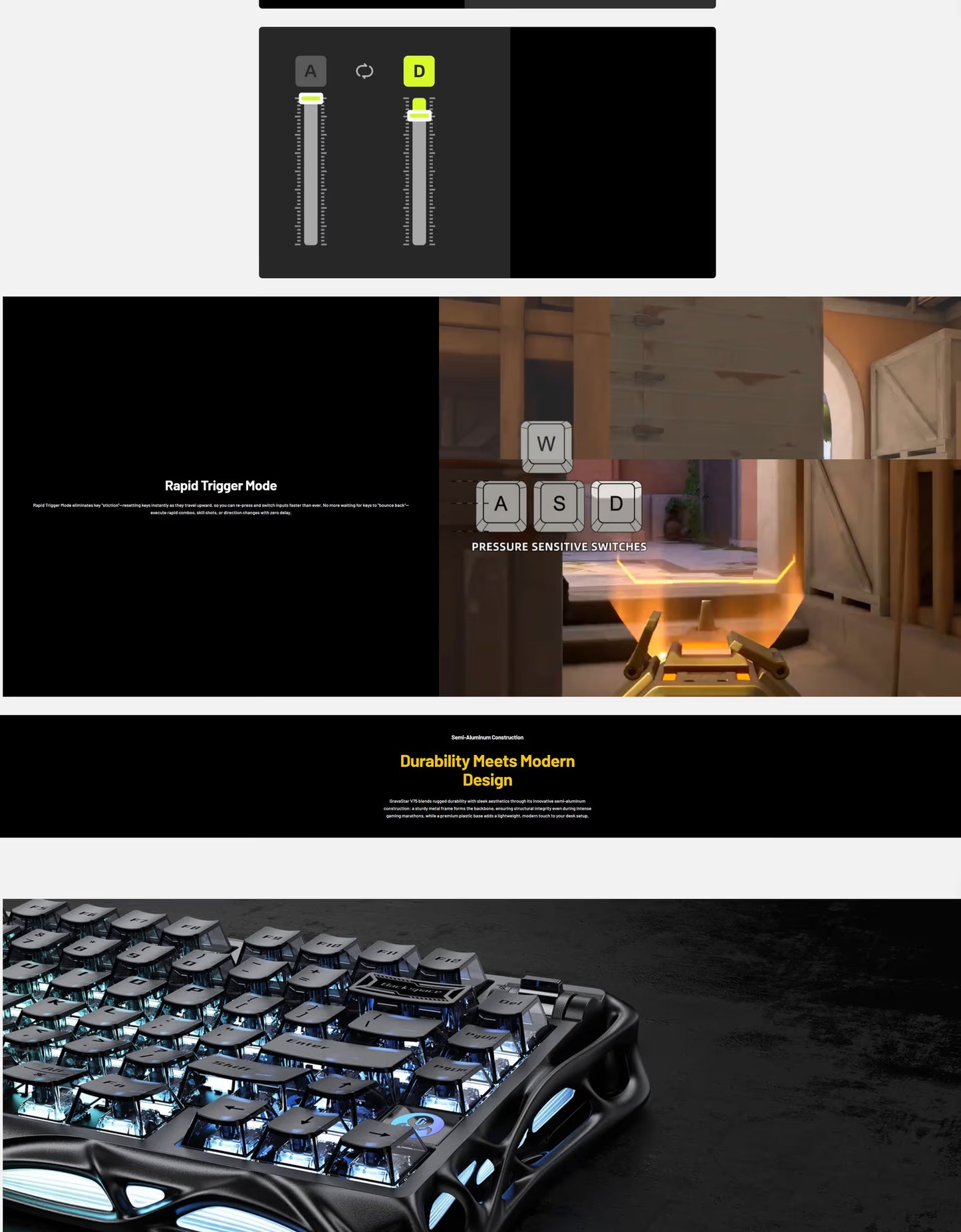 GravaStar Mercury V75- HE Gaming Keyboard, 75% Layout, Jade Pro Switch, 8kHz Polling Rate, Semi-Aluminum Construction, Dynamic Rapid Trigger, Stealth Black | GS V75_BLK