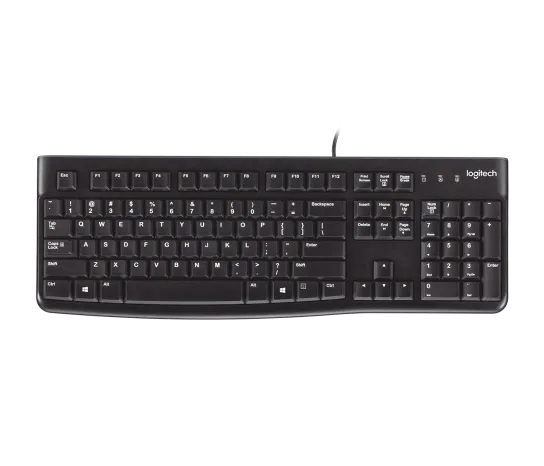 Logitech K120 Wired Keyboard for Windows, USB Plug and Play, Full Size, Spill Resistant, Curved Space bar PC / Laptop, English Layout Black