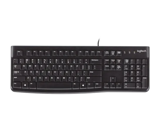 Logitech K120 Wired Keyboard for Windows, USB Plug and Play, Full Size, Spill Resistant, Curved Space bar PC / Laptop, English Layout Black Games Corner 