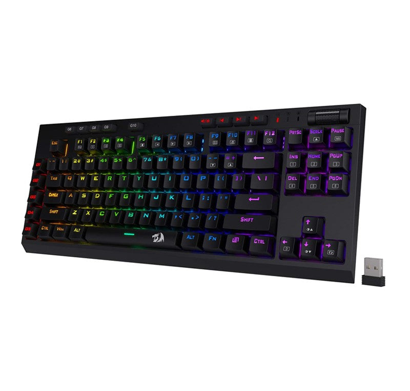 REDRAGON K596 VISHNU 2.4G WIRELESS/WIRED RGB MECHANICAL GAMING KEYBOARD, 87 KEYS TKL COMPACT KEYBOARD W/DURABLE BATTERY, 10 ONBOARD MACRO KEYS & WRIST REST, 10H PLAY TIME, RED SWITCHES