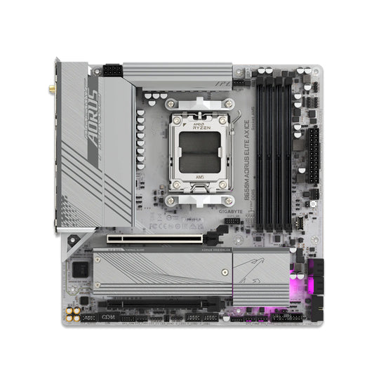 Gigabyte B650M AORUS ELITE AX ICE AMD Socket AM5 DDR5 Motherboard, 4 x DDR5 DIMM up to 192 GB, Advanced Thermal Design & M.2 Thermal Guard, 2.5GbE LAN & Wi-Fi 6E, EZ-Latch, Smart Fan 6, Q-Flash Plus | B650M A ELITE AX ICE-GC