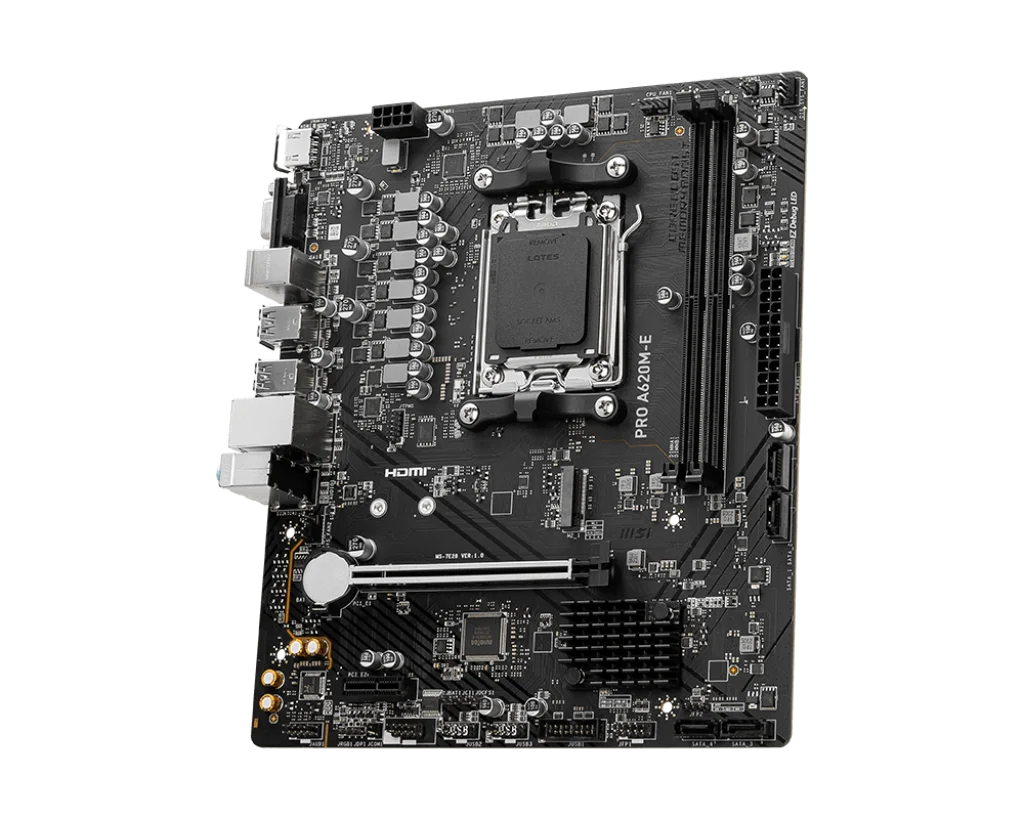 MSI PRO A620M-E ProSeries Motherboard (AMD 9000/8000/7000 Series Processors, AM5, DDR5, PCIe 4.0, SATA 6Gb/s, M.2, USB 3.2 Gen 1, DVI/HDMI, mATX)-GC