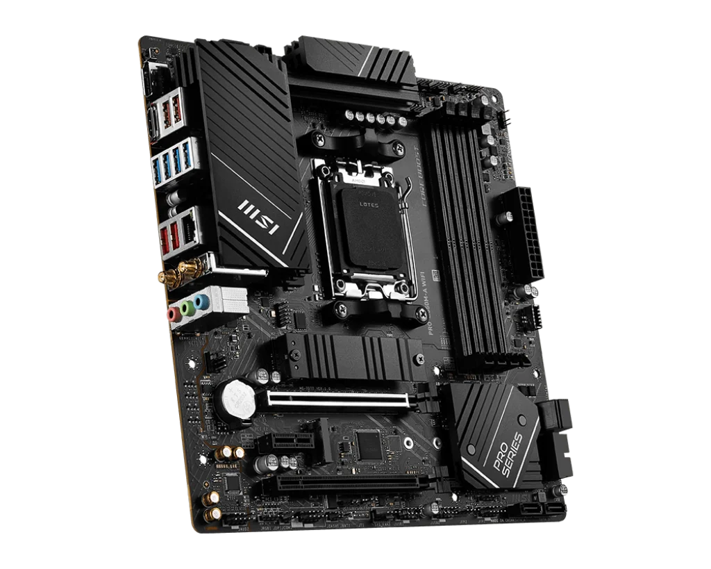 Msi PRO B650M-A WIFI AM5 Micro-ATX Motherboard, AMD B650 Chipset, 4 x 2-Channel DDR5 Slots, 128GB Max Memory, Wi-Fi 6E, 2x PCI-E x16, 2x M.2, 1x HDMI, 1x DP, USB 23.2/2.0