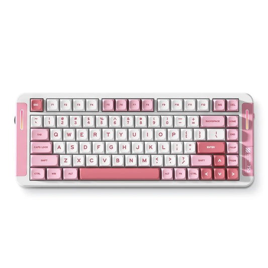 MCHOSE X75 V2 Custom Mechanical Keyboard for Office & Gaming, Type-C Cable/2.4G Hz/BT Wireless, 75% Layout, Hyacinth Switch, Pink | MC-X75V2-2