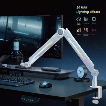 RANSOR Gaming Hecaton Pro RGB Microphone Arm - White - RNSR-ARM-MPRGB-01