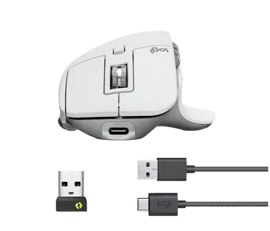Logitech MX Master 3S Wireless Mouse Standard Edition with Logi Bolt USB Receiver, Ultra-fast Scrolling, Ergo, 8K DPI, Track on Glass, Quiet Clicks, USB-C, Bluetooth, Windows, Linux, Chrome -Pale Gray