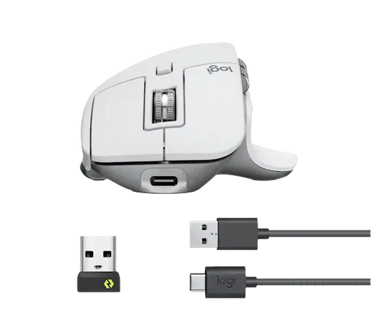 Logitech MX Master 3S Wireless Mouse Standard Edition with Logi Bolt USB Receiver, Ultra-fast Scrolling, Ergo, 8K DPI, Track on Glass, Quiet Clicks, USB-C, Bluetooth, Windows, Linux, Chrome -Pale Gray