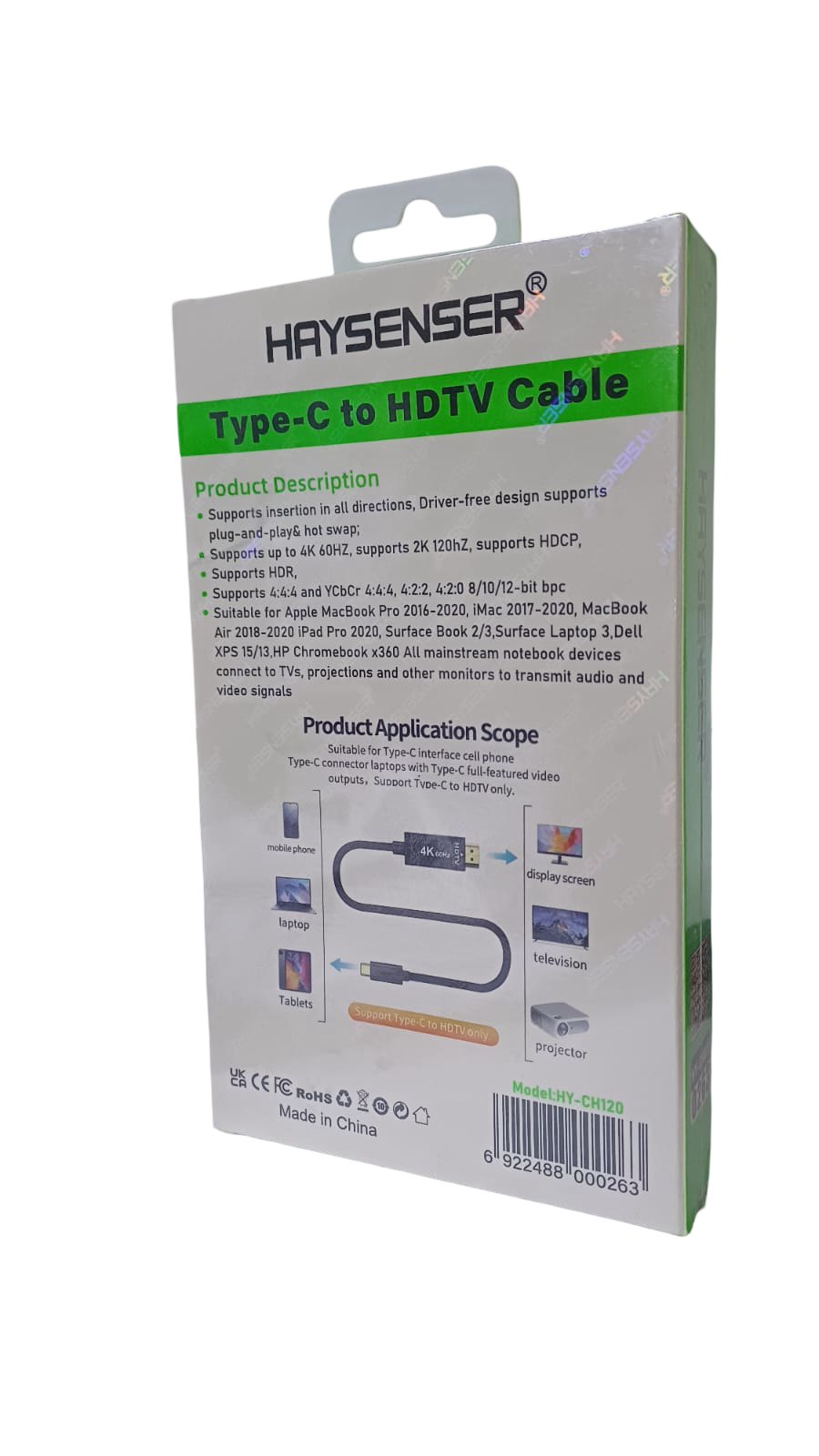 HAYSENSER Type-C to HDTV Cable,Support 4K 60Hz,2 Mtr