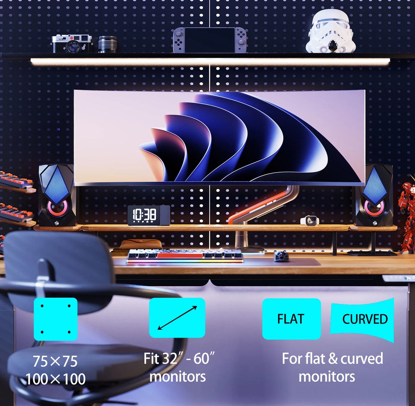 NB F5-GR RGB Gaming Monitor Arm | Gas Spring, 360° Rotation, 32–60 Inch Screens, up to 20kg – Dark Red