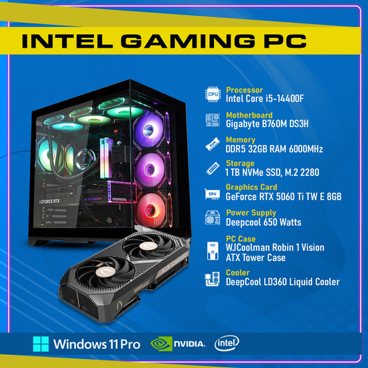 Ready To Build RTX 5060 Ti 8GB Twin Edge, Intel i5-14th Gen,GC-P254