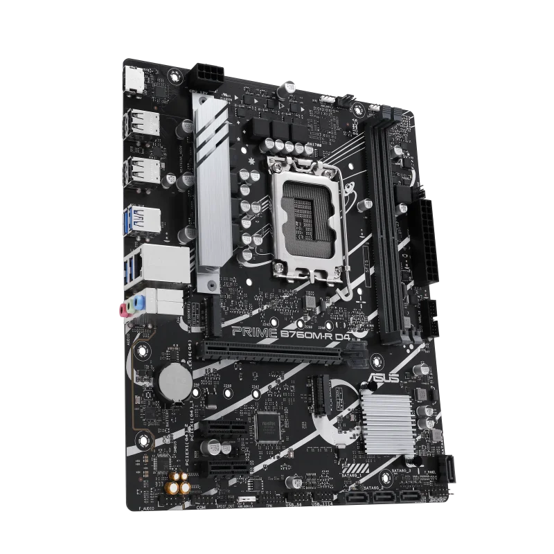 ASUS PRIME B760M-R DDR4 Intel B760 LGA 1700 micro-ATX Motherboard, PCIe 4.0, two PCIe 4.0 M.2 slots, DDR4, Realtek 2.5Gb Ethernet, HDMI, SATA 6 Gbps, front USB 5Gbps ports, Aura Sync | 90MB1HA0-M0EAY0-GC