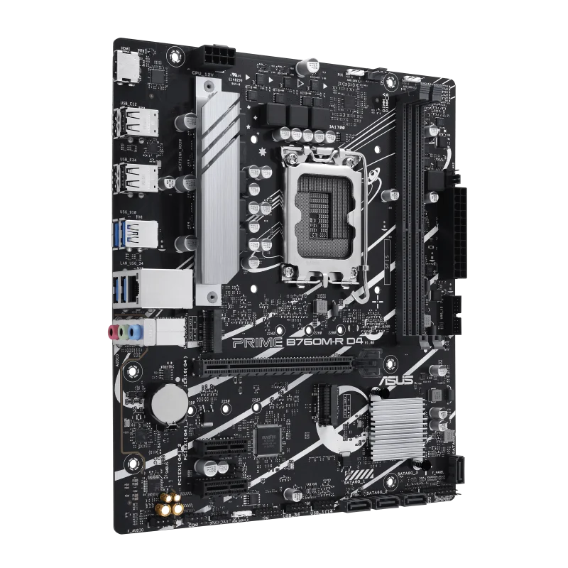 ASUS PRIME B760M-R DDR4 Intel B760 LGA 1700 micro-ATX Motherboard, PCIe 4.0, two PCIe 4.0 M.2 slots, DDR4, Realtek 2.5Gb Ethernet, HDMI, SATA 6 Gbps, front USB 5Gbps ports, Aura Sync | 90MB1HA0-M0EAY0-GC