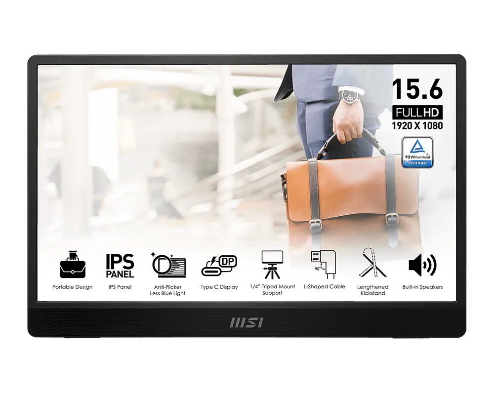 MSI PRO MP161 E2 15.6-Inch Full HD Portable IPS Monitor – USB Type-C, Mini HDMI, Built-in Speakers, Anti-Flicker, Less Blue Light