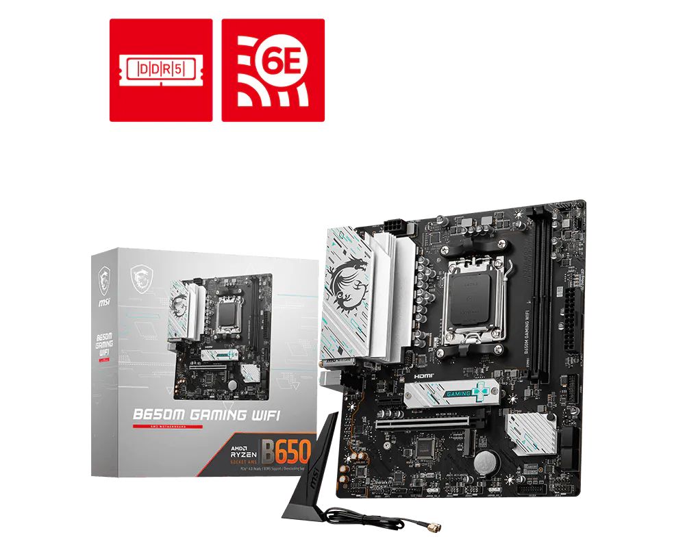 MSI B650M GAMING WIFI AMD B650 AM5 Micro-ATX Gaming Motherboard Supports AMD Ryzen 9000 8000 7000 Series DDR5 Up to 7800+MHz OC PCIe 4.0 Dual M.2 WiFi 6E Bluetooth 5.3 2.5G LAN HDMI 2.1 DisplayPort Flash BIOS