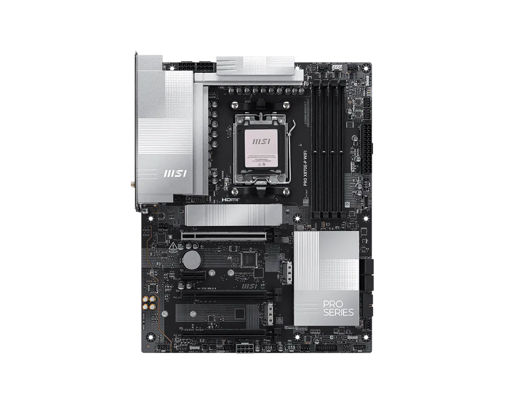 MSI PRO X870E-P WIFI AMD X870E ATX Motherboard for Ryzen™ 9000/8000/7000 Series Processors, AM5 Socket, DDR5 8200+MHz (OC), PCIe 5.0 x16, Wi-Fi 7, Bluetooth 5.4, USB4 40Gbps, 5G LAN, Triple M.2 NVMe, HDMI 2.1, Windows 11 Ready