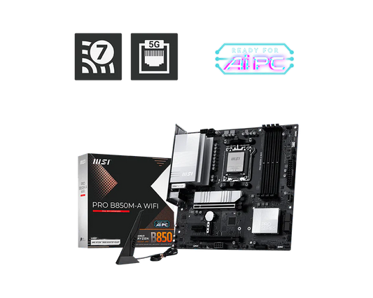 MSI PRO B850M-P WIFI AMD B850 AM5 Micro-ATX Motherboard, DDR5 8200+ MT/s (OC), PCIe 5.0 x16, Wi-Fi 7, Bluetooth 5.4, 5G LAN, Dual M.2 PCIe 5.0, USB 10Gbps Type-C, HDMI 2.1, DisplayPort 1.4 Games Corner 
