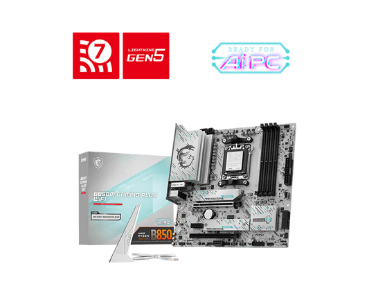 MSI B850M GAMING PLUS WIFI AM5 Motherboard | Supports AMD Ryzen 9000 8000 7000 Series | DDR5 8200MHz OC | PCIe 5.0 x16 GPU | Gen5 M.2 SSD | WiFi 7 Bluetooth 5.4 | 5G LAN | HDMI 2.1 DP 1.4 4K | 4 DIMM 256GB | USB 10Gbps Type-C mATX Gaming Board Games Corner 