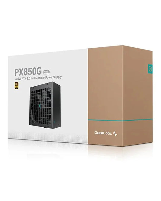 Deepcool PX850G ATX Power Supply, ATX12V V3.0 Type, 850 Watts, 80 Plus Gold, Active PFC + Half Bridge SRC LLC + DC to DC, 135mm Fan Size, FDB Fan Bearing, Black | R-PX850G-FC0B-UK