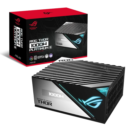 Asus Rog Thor 1000P2 ATX Power Supply Unit, With Aura Sync & OLED Display, 1000W Power, 80 Plus Platinum II Certification, 135mm PWM Fan, 0dB Cooling, Modular.