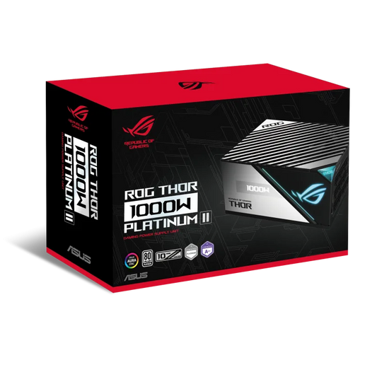 Asus Rog Thor 1000P2 ATX Power Supply Unit, With Aura Sync & OLED Display, 1000W Power, 80 Plus Platinum II Certification, 135mm PWM Fan, 0dB Cooling, Modular.
