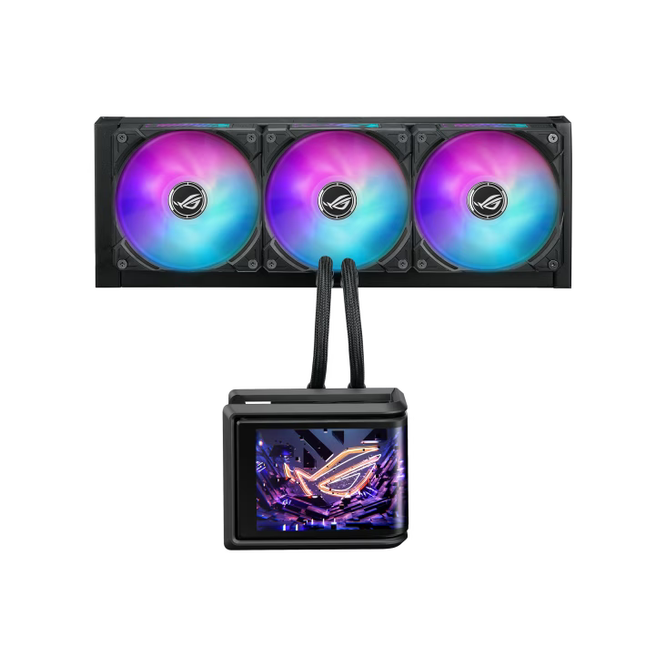 ASUS ROG Ryuo IV SLC 360 ARGB AIO Gaming CPU Liquid Cooler, Curved Screen 6.67-inch 2K AMOLED, Sliding LCD Panel, 3D Visual Effects, 71.44 CFM Fan Air Flow, 36dB(A) Noise, Black | 90RC0151-B0EAY0