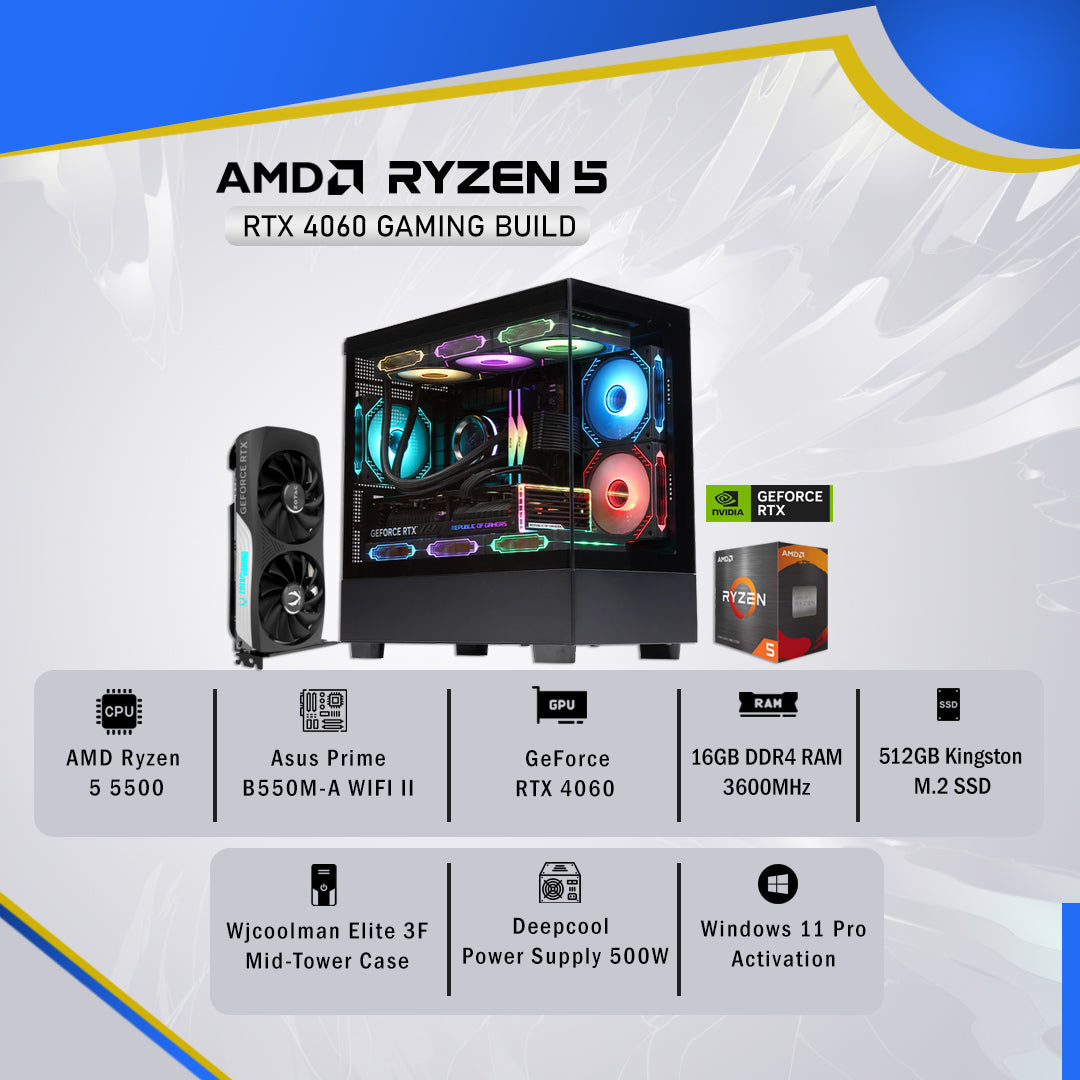 Gaming Build, AMD Ryzen 5 5500, GeForce RTX 4060