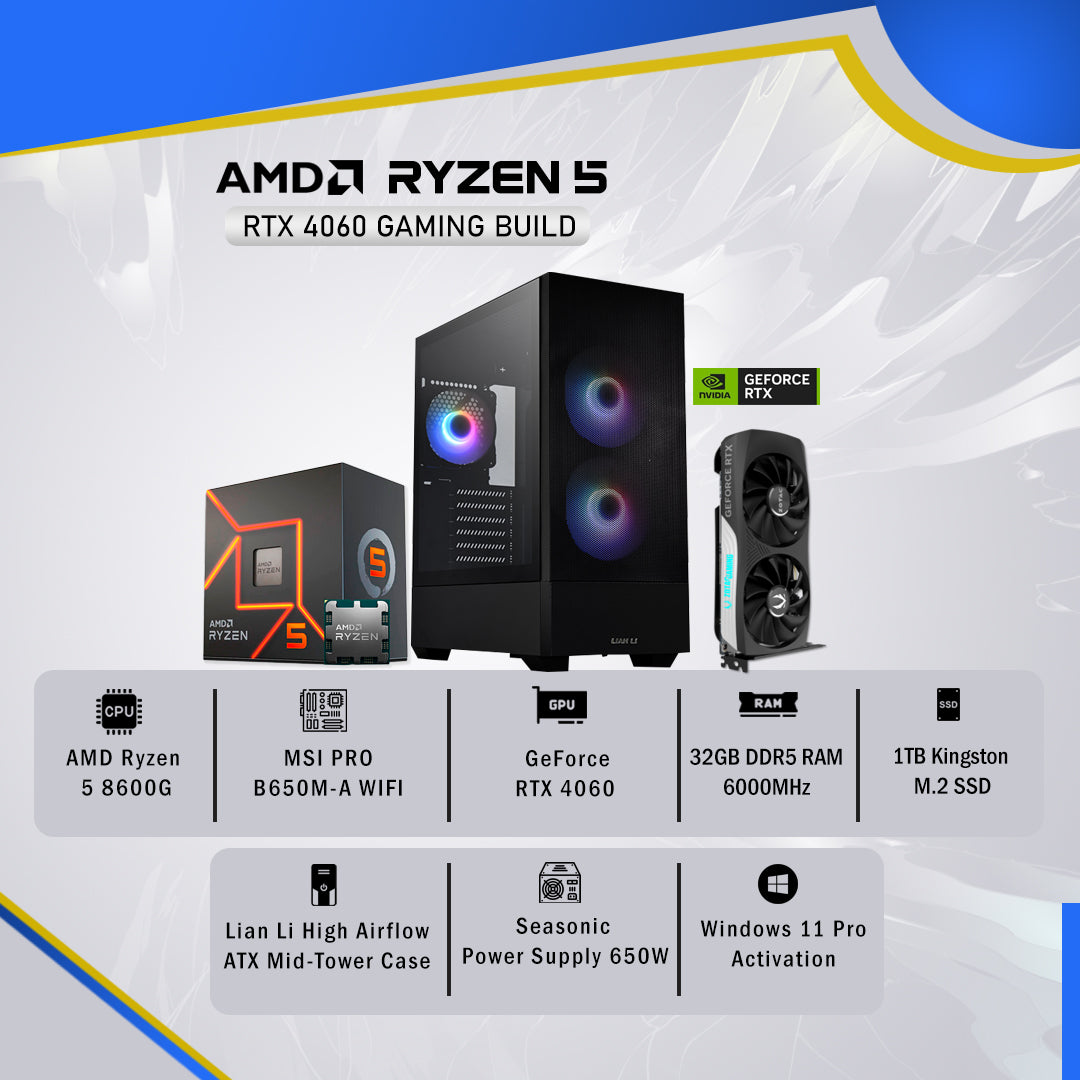 Gaming Build, AMD Ryzen 5 8600G, GeForce RTX 4060