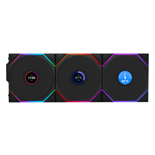 Lian Li UNI FAN TL-LCD 120 WIRELESS Black (3 Pack) ARGB PWM with Controller.