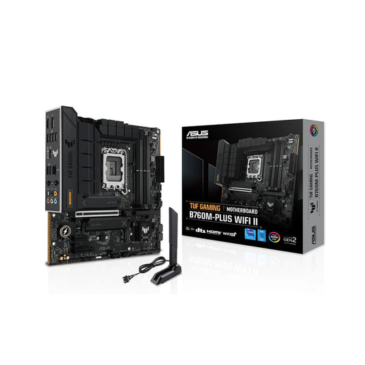 Asus TUF Gaming B760M-PLUS WIFI II DDR5 Motherboard, 4 x DIMM slots, Max. 192GB, Intel B760 Chipset, 1 x Realtek 2.5Gb Ethernet TUF LAN Guard, Wi-Fi 6E, Bluetooth v5.3, PCIe 5.0 for graphics cards, Two-Way AI Noise Cancelation | 90MB1HE0-GC