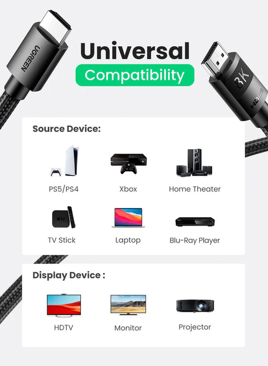 Ugreen 8K HDMI M/M Round Cable With Braided 1M Games Corner 