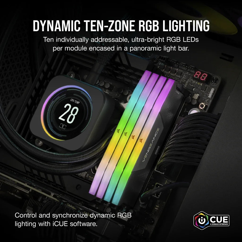 Corsair Vengeance RGB 32GB (2x16GB) DDR5 DRAM 6800MT/s CL40 Memory Kit, Black-GC