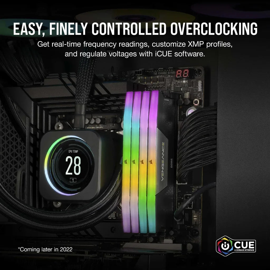 Corsair Vengeance RGB 32GB (2x16GB) DDR5 DRAM 7200MT/s CL34 Memory Kit, 288-Pin, DIMM, Extreme OC PMIC, Intel 700 Series, XMP 3.0, Black-GC
