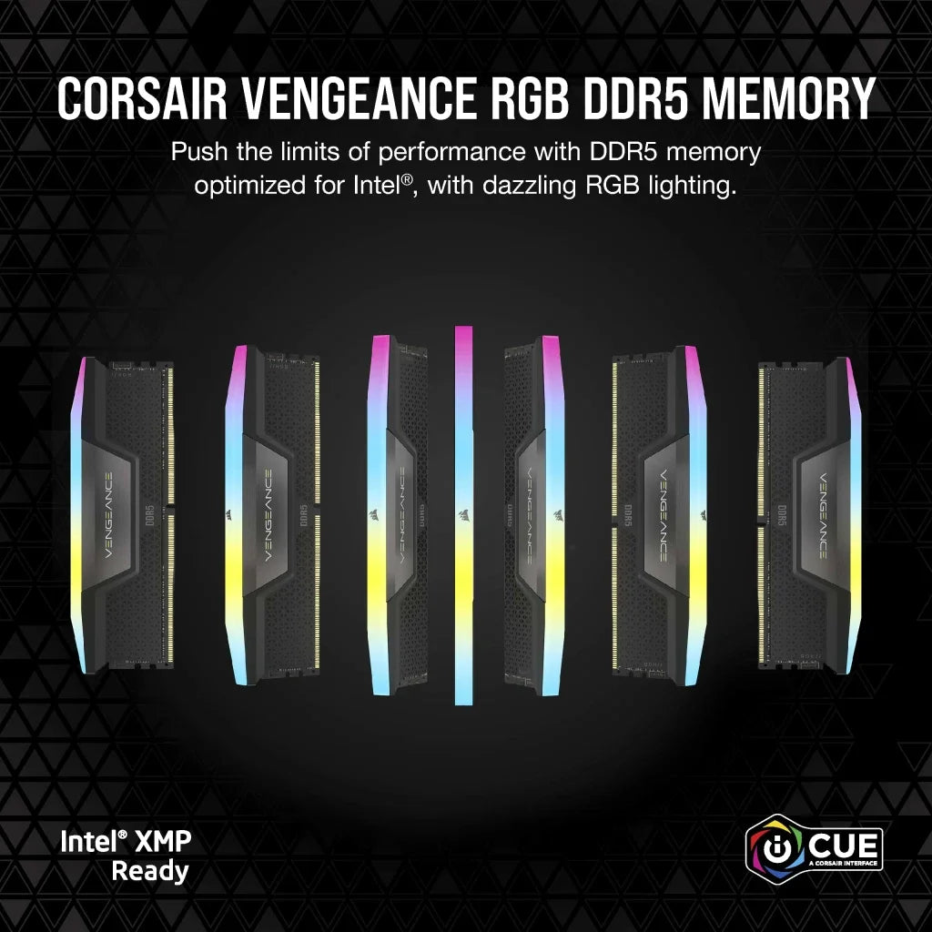 Corsair Vengeance RGB 32GB (2x16GB) DDR5 DRAM 7200MT/s CL34 Memory Kit, 288-Pin, DIMM, Extreme OC PMIC, Intel 700 Series, XMP 3.0, Black-GC