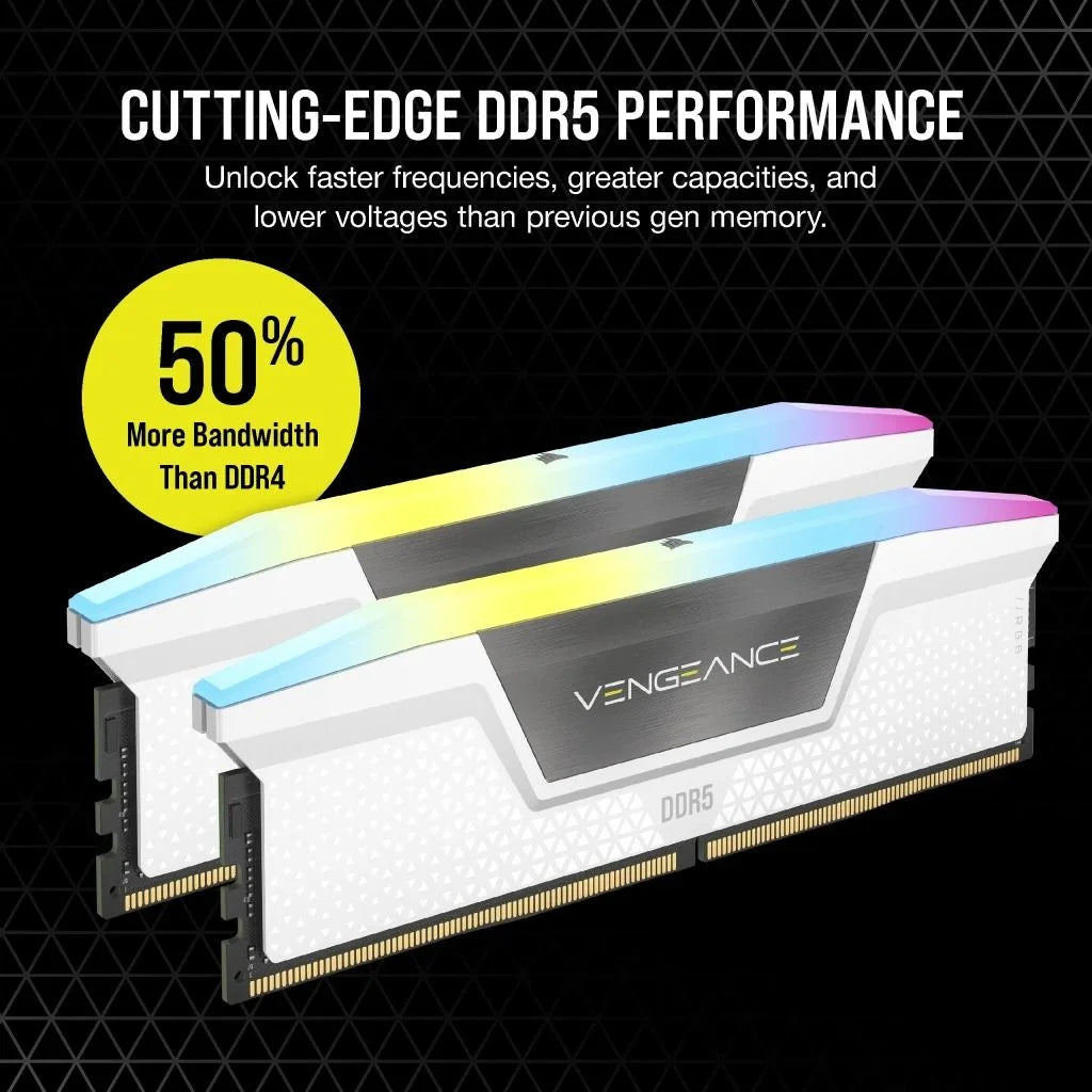 Corsair Vengeance RGB 32GB (2x16GB) DDR5 DRAM 6200MHz C36 Memory Kit,White-GC