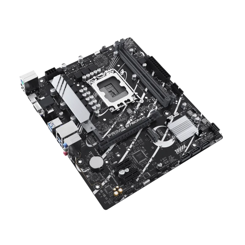 Asus Prime B760M-K,Intel® B760 LGA 1700 mATX motherboard with PCIe 4.0, two PCIe 4.0 M.2 slots, DDR5, Realtek 2.5Gb Ethernet, VGA, HDMI™, SATA 6 Gbps, front USB 3.2 Gen 1, Aura Sync