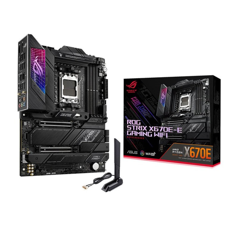 ASUS ROG STRIX X670E-E GAMING WIFI 6E SOCKET AM5(LGA 1718) RYZEN 7000 ATX GAMING MOTHERBOARD(18+2 POWER STAGES,PCIE® 5.0, DDR,4XM.2 SLOTS,USB 3.2 GEN 2X2, WIFI 6E,PCIE SLOT Q-RELEASE, M.2 Q-LATCH)