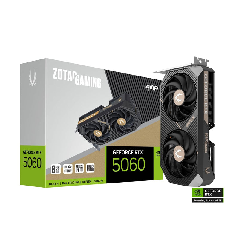 ZOTAC Gaming GeForce RTX 5060 AMP 8GB GDDR7, 128bit, 2550/28000, HDCP, Three DP, HDMI, Eu, Medium Pack ZT-B50600F-10M