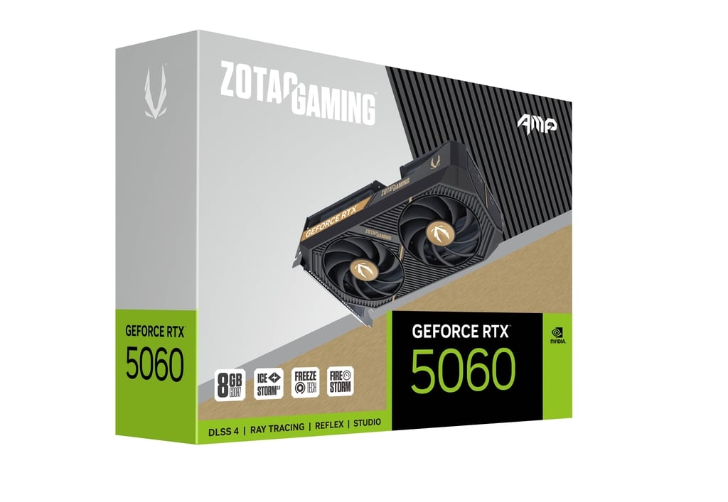 ZOTAC Gaming GeForce RTX 5060 AMP 8GB GDDR7, 128bit, 2550/28000, HDCP, Three DP, HDMI, Eu, Medium Pack ZT-B50600F-10M