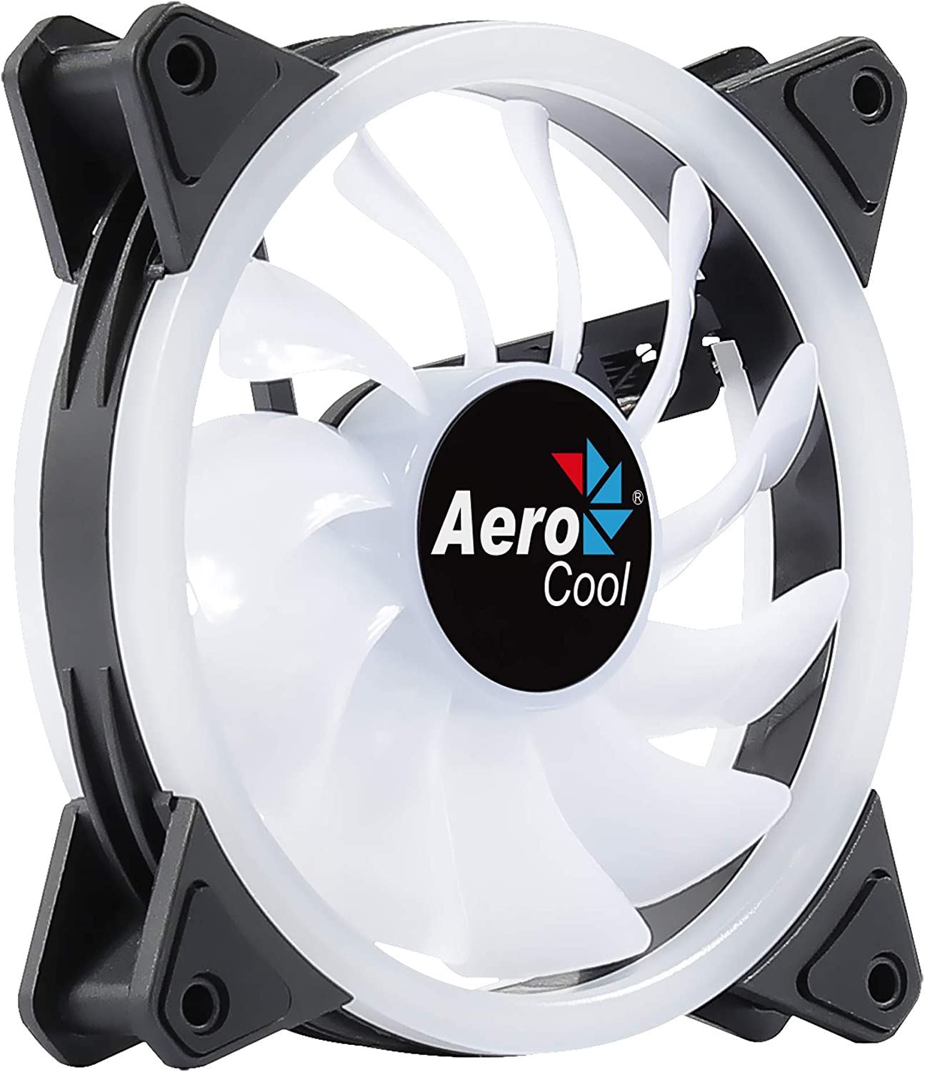 Aerocool Duo 12 PC fan – 120mm Fan with Double Ring RGB LED Lighting and 28 LEDs, Includes a 6-Pin Connector, Curved Blades and Anti-Vibration Pads, ARGB hub Compatible, 1000 RPM, Single Fa