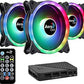 Aerocool Duo 12 Pro Pack – 3 x ARGB Fans 120mm, 1 x H66F RGB Fan Hub, Remote control, Double RGB LED Ring and 18 LEDs, Includes 6-pin connector, Curved Blades and Anti-Vibration Pads, 12v F