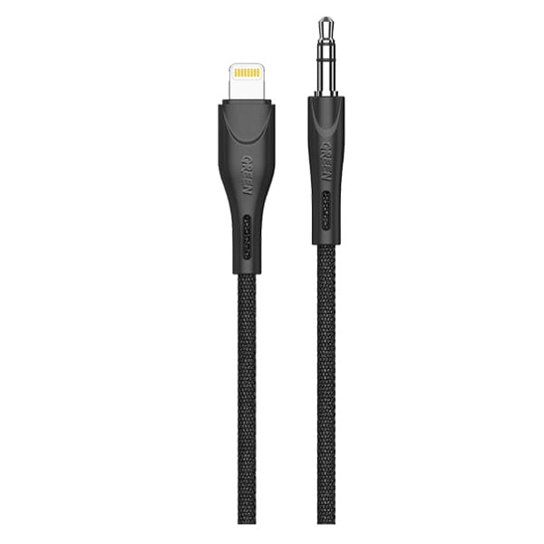 Green Lion 2.4A AUX 3.5 to Lightning Cable 1.2M Black – GN35CIPH2BK - Games Corner