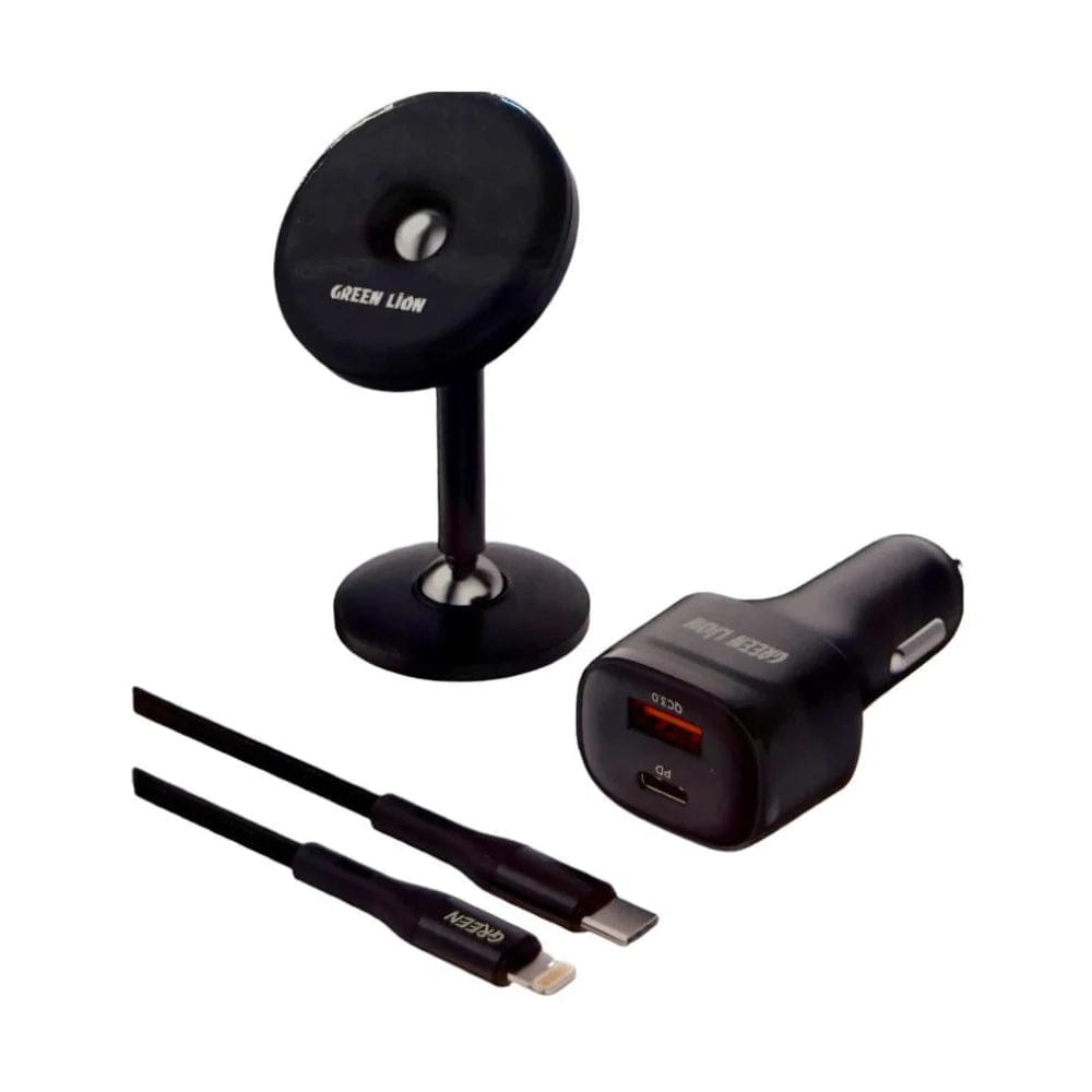 Green lion 3 in 1 combo fast charching car charger with magnetic car phone holder & data cable | gn3in1combo | - Games Corner