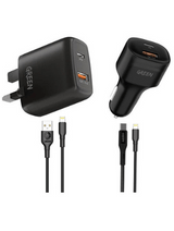 GREEN LION 4 IN 1 COMBO FAST CHARCHING CAR CHARGER WITH MULTI-PORT WALL CHARGER & DATA CABLE | GN4IN1COMBO | - Games Corner