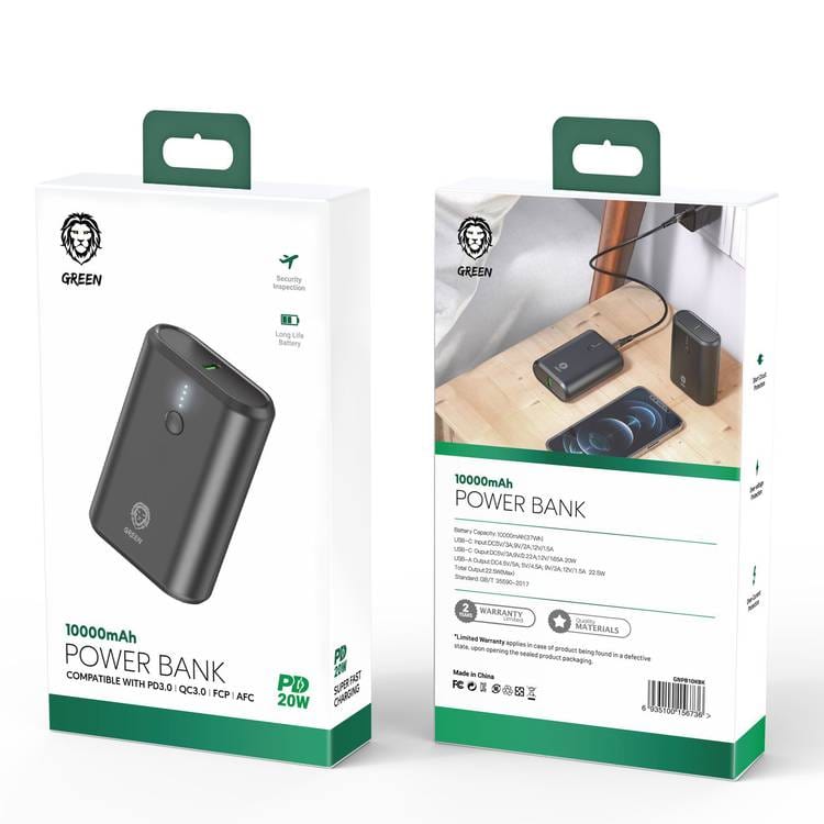 Green Lion GNPB10KBK Power Bank 10000mAh PD 20W, Universal - Black - Games Corner